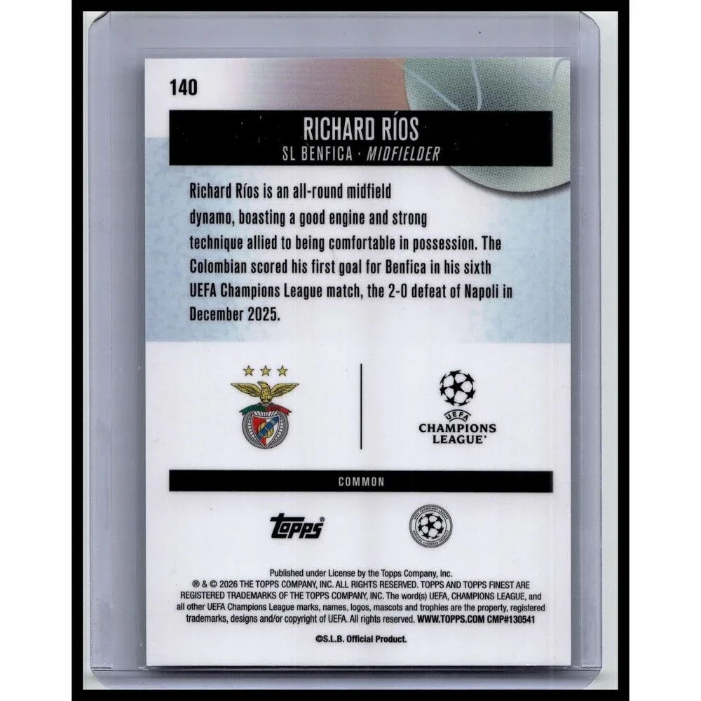 2025-26 Finest UEFA Richard Ríos #140 Benfica Blue Refractor #/200